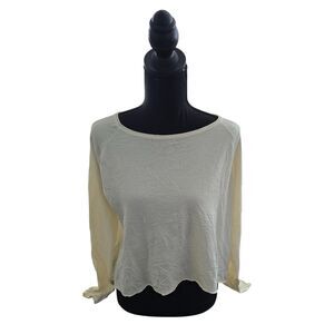 CHERRY Cream Long Sleeve Knit Top Back Slit Minimalist Small